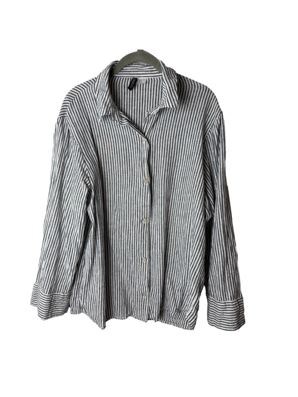 Divided Oversized Shirt Size Small Top Cotton Linen Blend Blue White Stripes